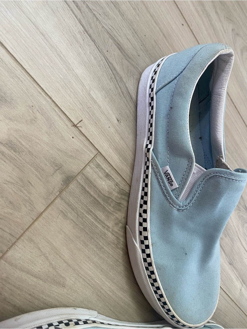 Vans Kids Slip-On Sneakers in Light Blue with Black-and-White Checker Trim